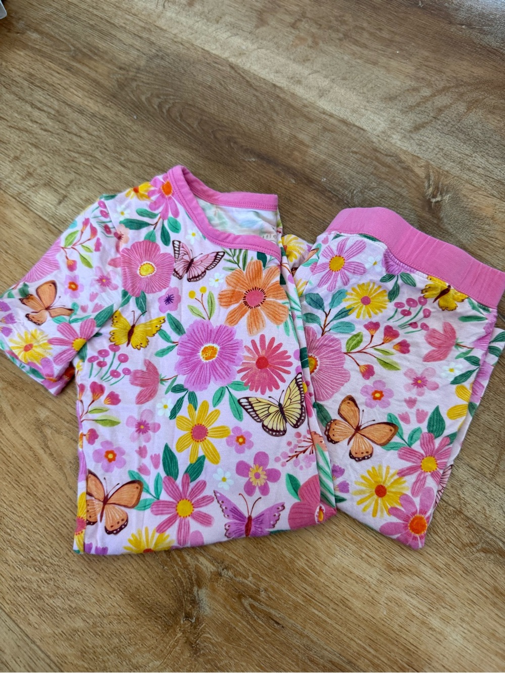 Kids Pink Floral & Butterfly Pajama Set Little Sleepies